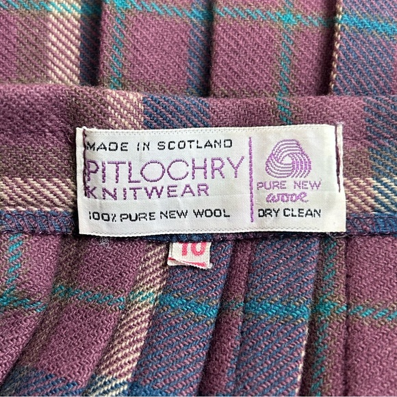 VTG Pitlochry Knitwear 100% Wool Plaid Pleated Tartan Kilt Skirt Scotland Sz 10 - Picture 5 of 9